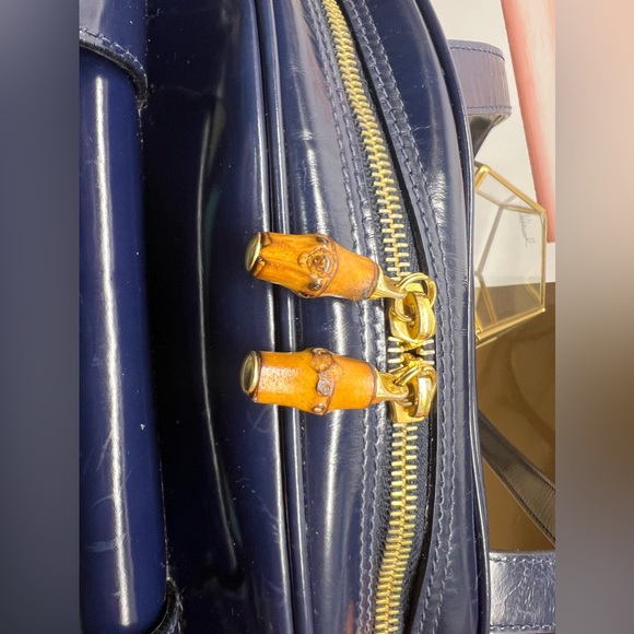 Gucci Bamboo Blue Patent Leather Bag with Long Strap,bamboo zipper pull - Picture 12 of 13